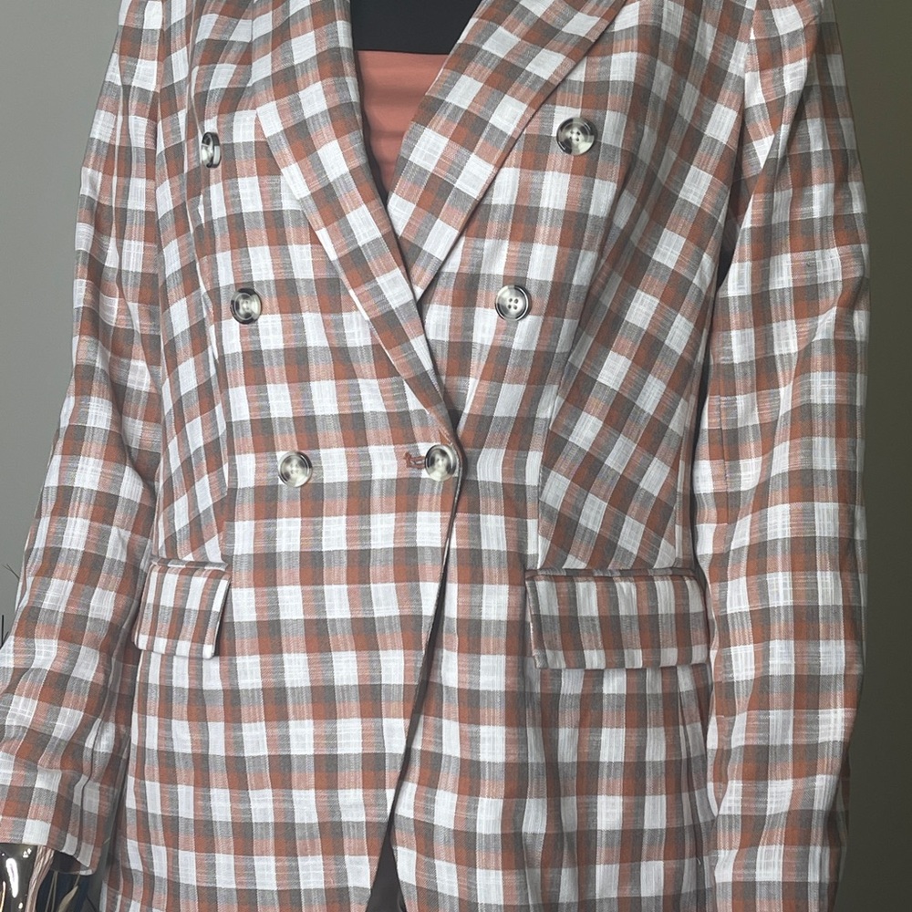 Nine West Brown and White Gingham Blazer